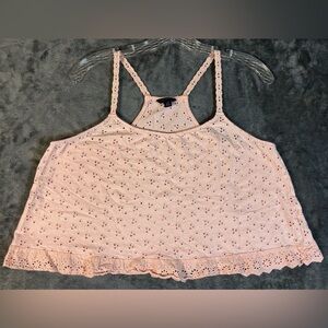Aeropostale Pale Pink Eyelet Ruffle Cropped Tank | L